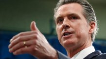 FILE: California Gov. Gavin Newsom responds to a reporters question about his proposed 2020-2021 state budget during a news conference in Sacramento, Calif., Friday, Jan. 10, 2020.. 