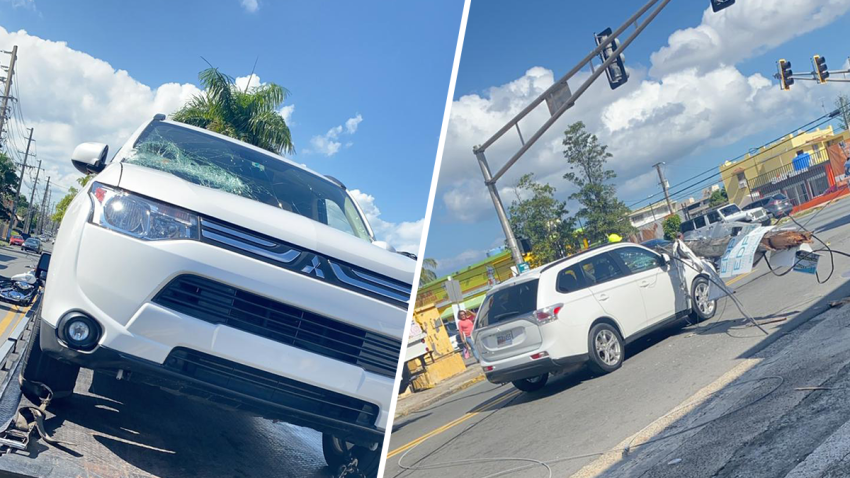 Cae poste sobre guagua en San Juan Diptych