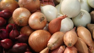 Onions and shallots lie on display at the 2018 International Green Week agricultural trade fair on January 19, 2018 in Berlin, Germany.