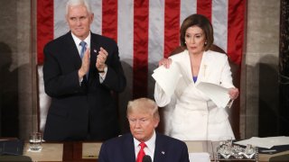 House Speaker Rep. Nancy Pelosi (D-CA) rips up pages of the State of the Union speech after U.S. President Donald Trump finishes his State of the Union speech in the chamber of the U.S. House of Representatives on February 04, 2020 in Washington, DC. President Trump delivers his third State of the Union to the nation the night before the U.S. Senate is set to vote in his impeachment trial.