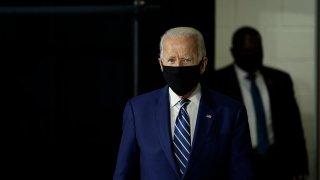 Democratic presidential candidate former Vice President Joe Biden arrives to speak about economic recovery during a campaign event at Colonial Early Education Program at the Colwyck Center on July 21, 2020 in New Castle, Delaware.