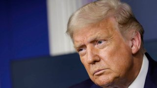 In this Sept. 23, 2020, file photo, President Donald Trump listens during a news conference in the James S. Brady Press Briefing Room at the White House in Washington, D.C.