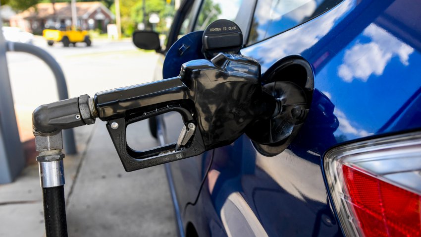 The fuel nozzle in a car at a gasoline pump at the Citgo gas station on Lancaster Ave in Reading, PA Monday afternoon September 20, 2021.