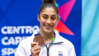 Sairy Colón con su medalla de bronce en los -78 kilos.