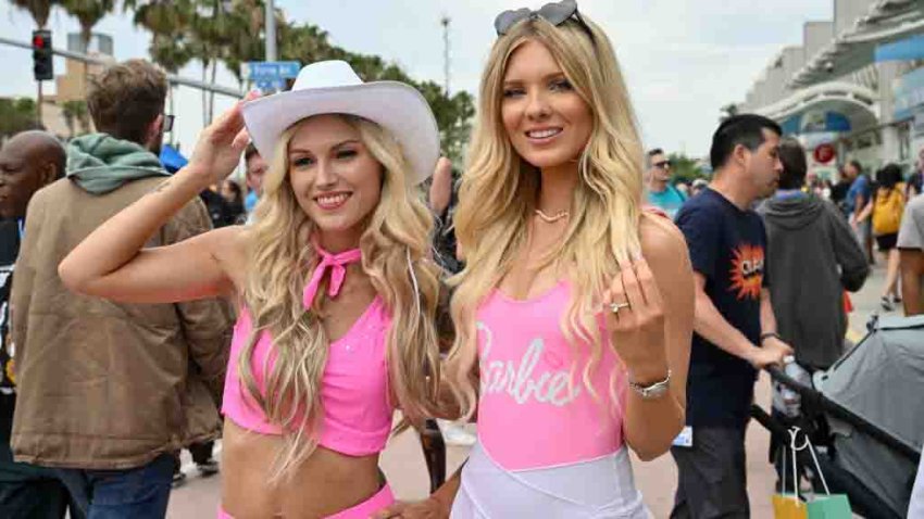 Cosplayers dressed as Barbie at the 2023 Comic-Con International: San Diego at the San Diego Convention Center on July 22, 2023 in San Diego, California. (Photo by Michael Buckner/Variety via Getty Images)