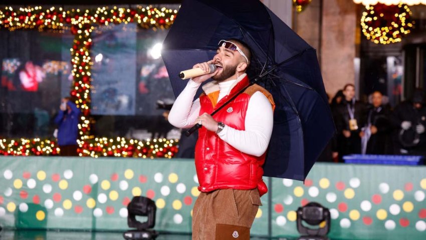 NEW YORK, NEW YORK – NOVEMBER 21: Manuel Turizo rehearses for the 2023 Macy’s Thanksgiving Day Parade at Macy’s Herald Square on November 21, 2023 in New York City. (Photo by Taylor Hill/WireImage)