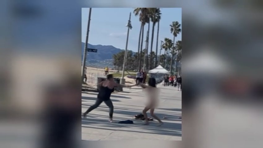 Footage captured two women -- one of them fighting -- in Venice Beach.