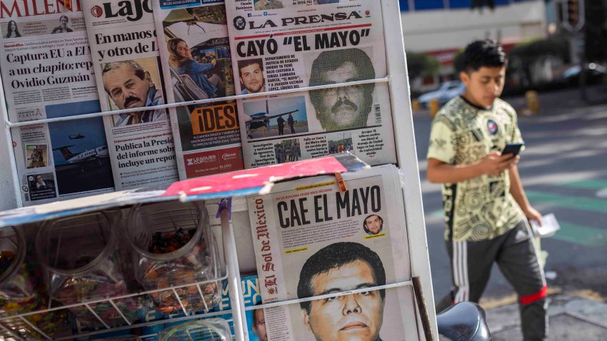 View of the front pages of Mexican newspapers showing the news of the capture of  Ismael “El Mayo” Zambada, in Mexico City, Mexico on July 26, 2024. Mexican authorities reported that they had no participation in the arrest of Ismael “Mayo” Zambada, co-founder of the Sinaloa cartel, and of a son of Joaquin “El Chapo” Guzman, carried out on July 25 in Texas by US authorities. (Photo by Rodrigo Oropeza / AFP) (Photo by RODRIGO OROPEZA/AFP via Getty Images)