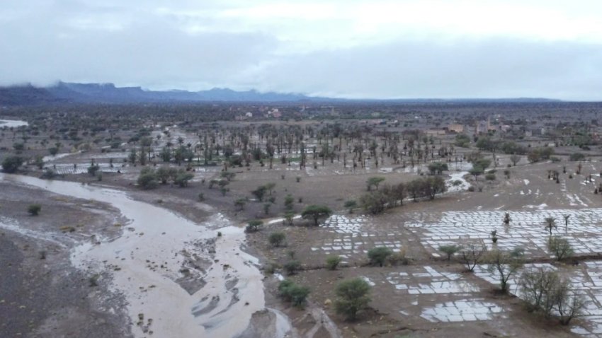 Una zona desértica inundada tras fuertes lluvias en Tazarine, en el sur de Marruecos, el domingo 8 de septiembre de 2024.