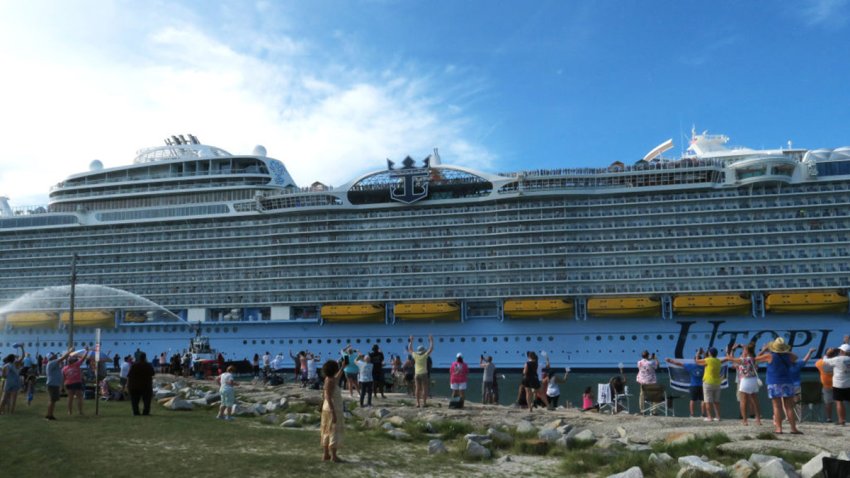 PORT CANAVERAL, FLORIDA, UNITED STATES – JULY 19: Spectators wave as Royal Caribbean’s newest cruise ship, Utopia of the Seas, sails from Port Canaveral on its inaugural cruise with paying customers on July 19, 2024 in Port Canaveral, Florida. The ship can accommodate 5,668 passengers and is scheduled to make three and four night sailings from Port Canaveral to the Bahamas. (Photo by Paul Hennessy/Anadolu via Getty Images)