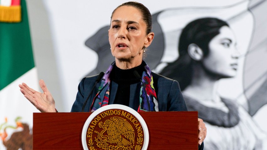 Claudia Sheinbaum, Mexico’s president, speaks during a news conference at the National Palace in Mexico City, Mexico, on Thursday, Dec. 5, 2024. Mexico is expected to launch a response to the Trump administration 25% tariff threats, with levies of its own, warning the economic consequences would be dire. Photographer: Stephania Corpi/Bloomberg via Getty Images