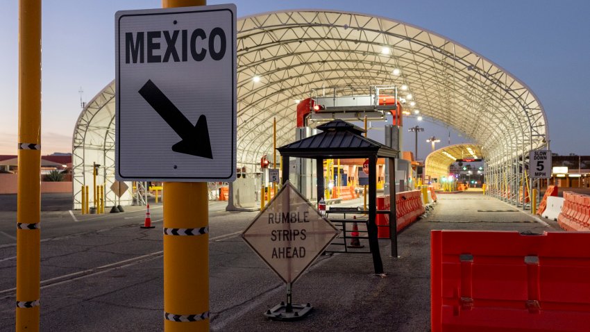 LUKEVILLE, ARIZONA – DECEMBER 08: The international port of entry between the United States and Mexico remains closed on December 08, 2023 in Lukeville, Arizona. A surge of immigrants illegally passing through openings cut by smugglers into the border fence has overwhelmed U.S. immigration authorities, causing them to shut down two international ports of entry so that officers can help process the new arrivals. (Photo by John Moore/Getty Images)