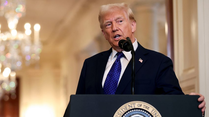 President Donald Trump speaks during a bill signing ceremony for the Laken Riley Act in the East Room of the White House in Washington, D.C., on Wednesday, Jan. 29, 2025.