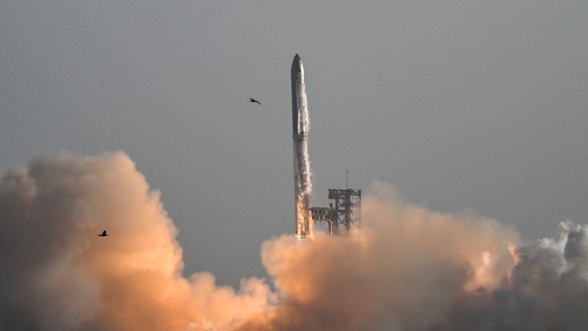 TOPSHOT – SpaceX’s Starship lifts off from Starbase near Boca Chica, Texas, on March 6, 2025, during its 8th test flight. SpaceX carried out another launch of its powerful Starship rocket on  March 6 but quickly lost contact with the vessel as it roared over the Gulf of Mexico. “Can confirm we did lose contact with the ship. Unfortunately, this happened last time too,” SpaceX official Dan Huot said, alluding to a launch in January in which the same upper stage of the rocket exploded over the Caribbean, raining debris. (Photo by RONALDO SCHEMIDT / AFP) (Photo by RONALDO SCHEMIDT/AFP via Getty Images)