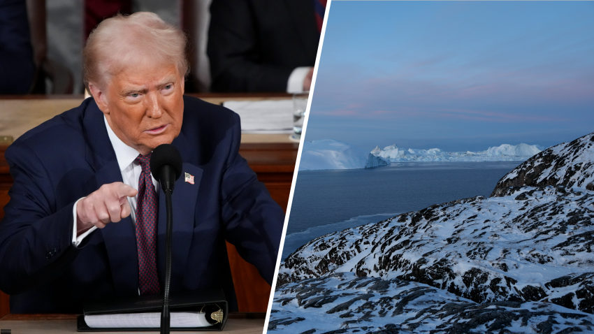 Foto del presidente de Estados Unidos, Donald Trump y una foto de Groenlandia.