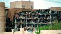 N220195 02: FILE PHOTO: Protective covering drapes over the Alfred P. Murrah Federal Building in Oklahoma City, April 19, 1995 where a terrorist bomb killed 168 people. On the fifth anniversary of the bombing, survivors, victims” family members, friends and rescue personnel gathered at the bombing site April 19, 2000 to officially dedicate a national park built to honor the people killed in the 1995 bombing. (Photo by J. Pat Carter/Liaison)