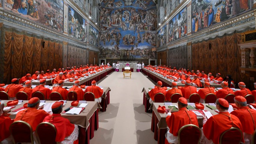 VATICAN CITY, VATICAN – MAY 07: (EDITOR NOTE: STRICTLY EDITORIAL USE ONLY – NO MERCHANDISING) Cardinals attends the opening of the Conclave in the sistine Chapel on May 07, 2025 in Vatican City, Vatican. Cardinals of the Catholic Church have descended on Vatican City to commence the papal conclave, the secretive voting process held in the Sistine Chapel that requires a two-thirds majority to elect the new leader of the Catholic Church. The election follows the death of Pope Francis on April 21 at the age of 88. (Photo by Vatican Media/Vatican Pool – Corbis/Corbis via Getty Images)