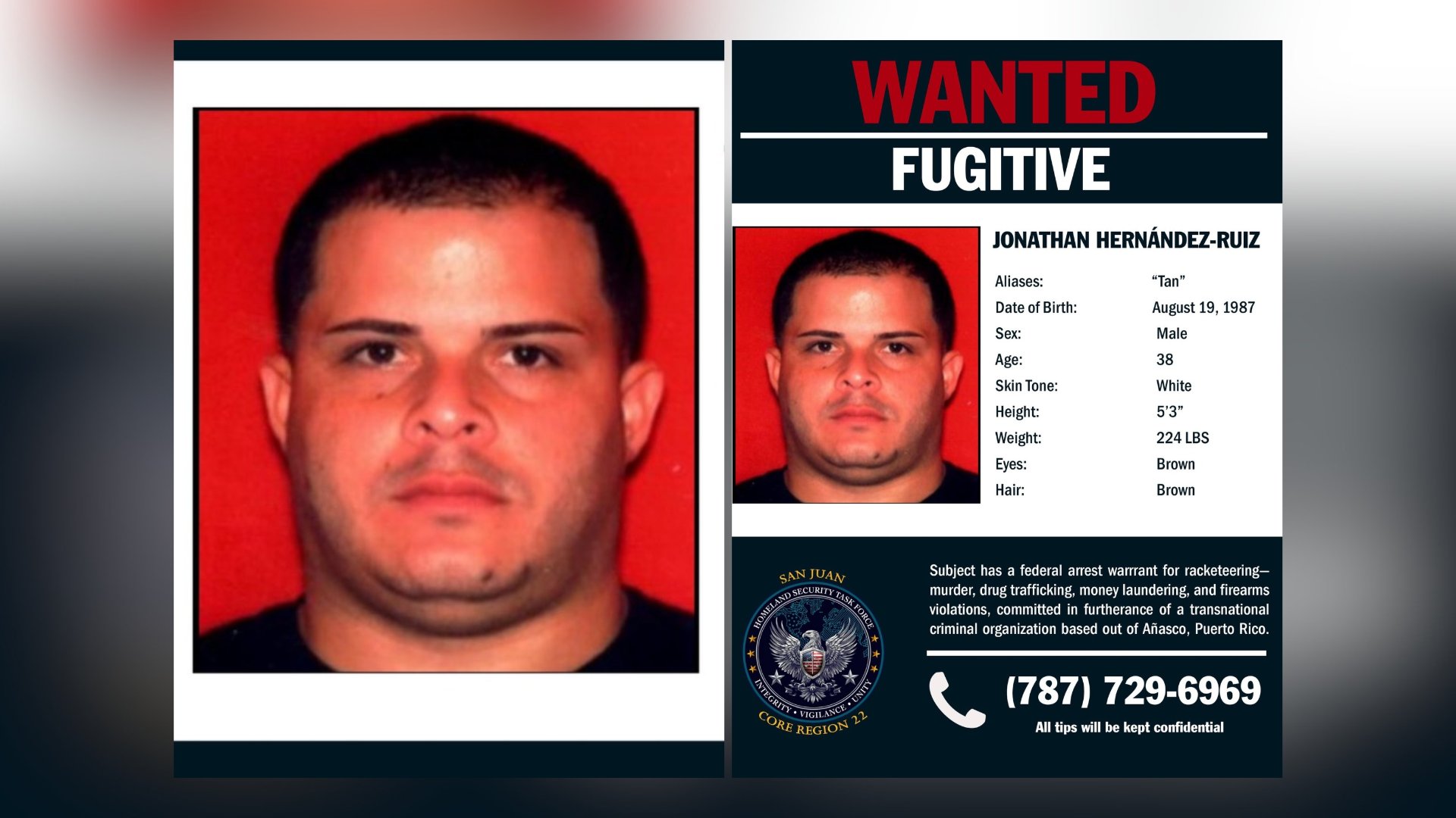 FBI pide ayuda para hallar a “Tan”, vinculado a organización criminal en Añasco