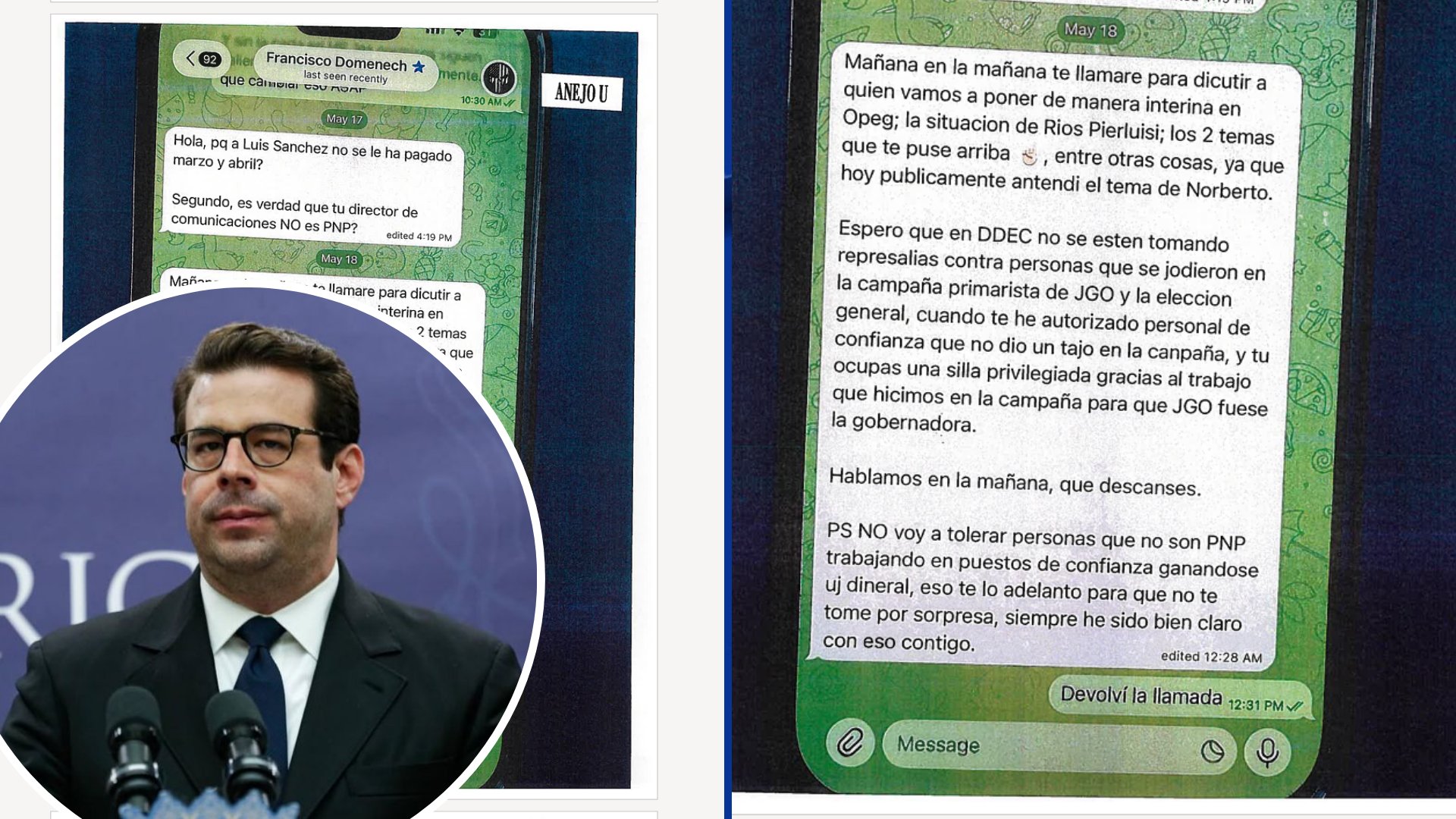 Los supuestos mensajes de texto entre Domenech y el exsecretario del DDEC