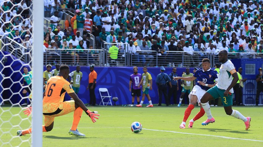 EAST RUTHERFORD, NEW JERSEY – JUNE 16: Kylian Mbappe of France scoring the opening goal during the FIFA World Cup 2026 Group I match between France and Senegal at New York New Jersey Stadium on June 16, 2026 in East Rutherford, United States. (Photo by Simon Stacpoole/Offside/Offside via Getty Images)