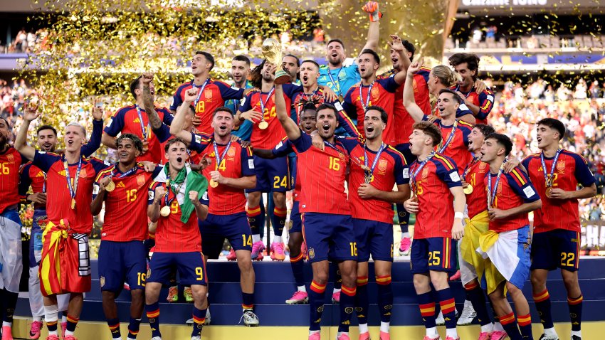 Spain celebrates winning the 2026 FIFA World Cup.