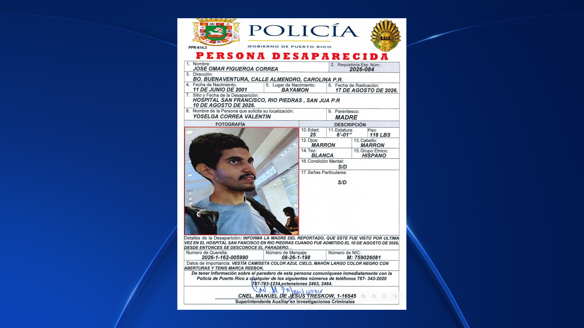 Imagen del artículo de Telemundo PR: Reportan a hombre desaparecido en predios del Hospital San Francisco
