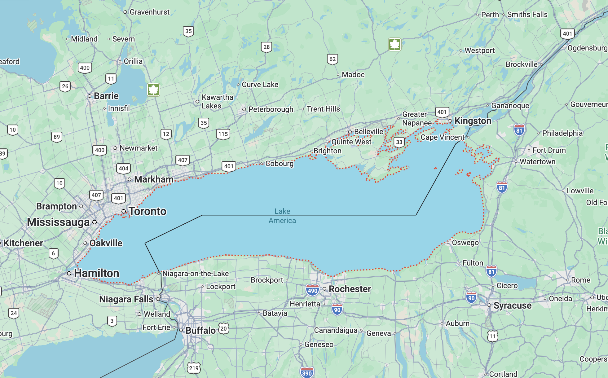 Imagen del artículo de Telemundo PR: Google Maps cambia el nombre del lago Ontario por lago América para usuarios de EEUU