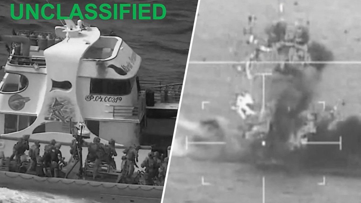 Imagen del artículo de Telemundo PR: Video muestra a fuerzas de EE.UU. interceptando y hundiendo presunta estación flotante vinculada al narcotráfico