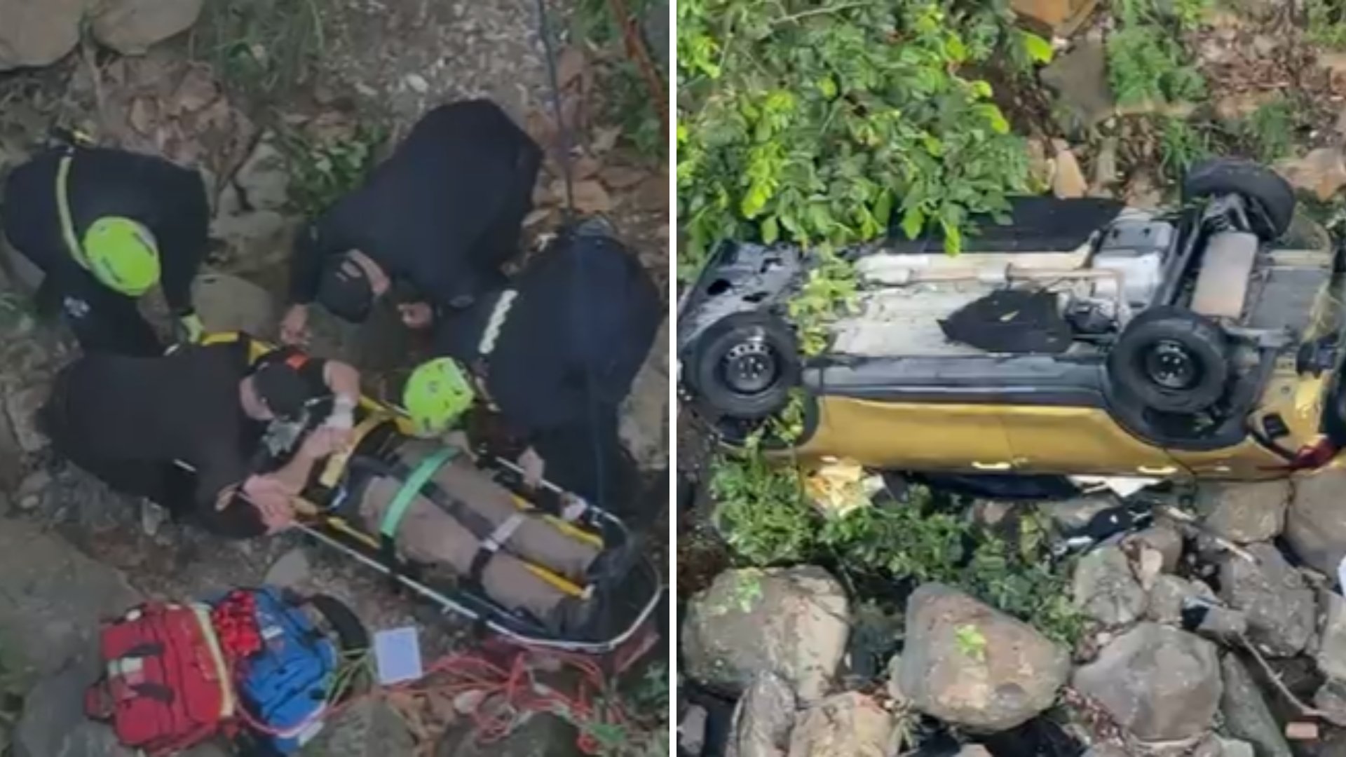 EN VIDEO | Rescatan a conductor que cayó por barranco en el expreso 52