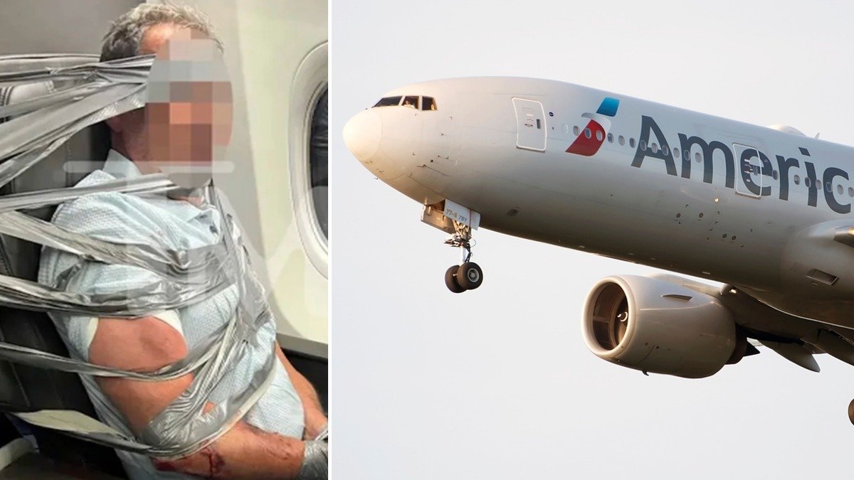 Imagen del artículo de Telemundo PR: Atan con cinta adhesiva a pasajero que se "tornó violento" en pleno vuelo de American Airlines