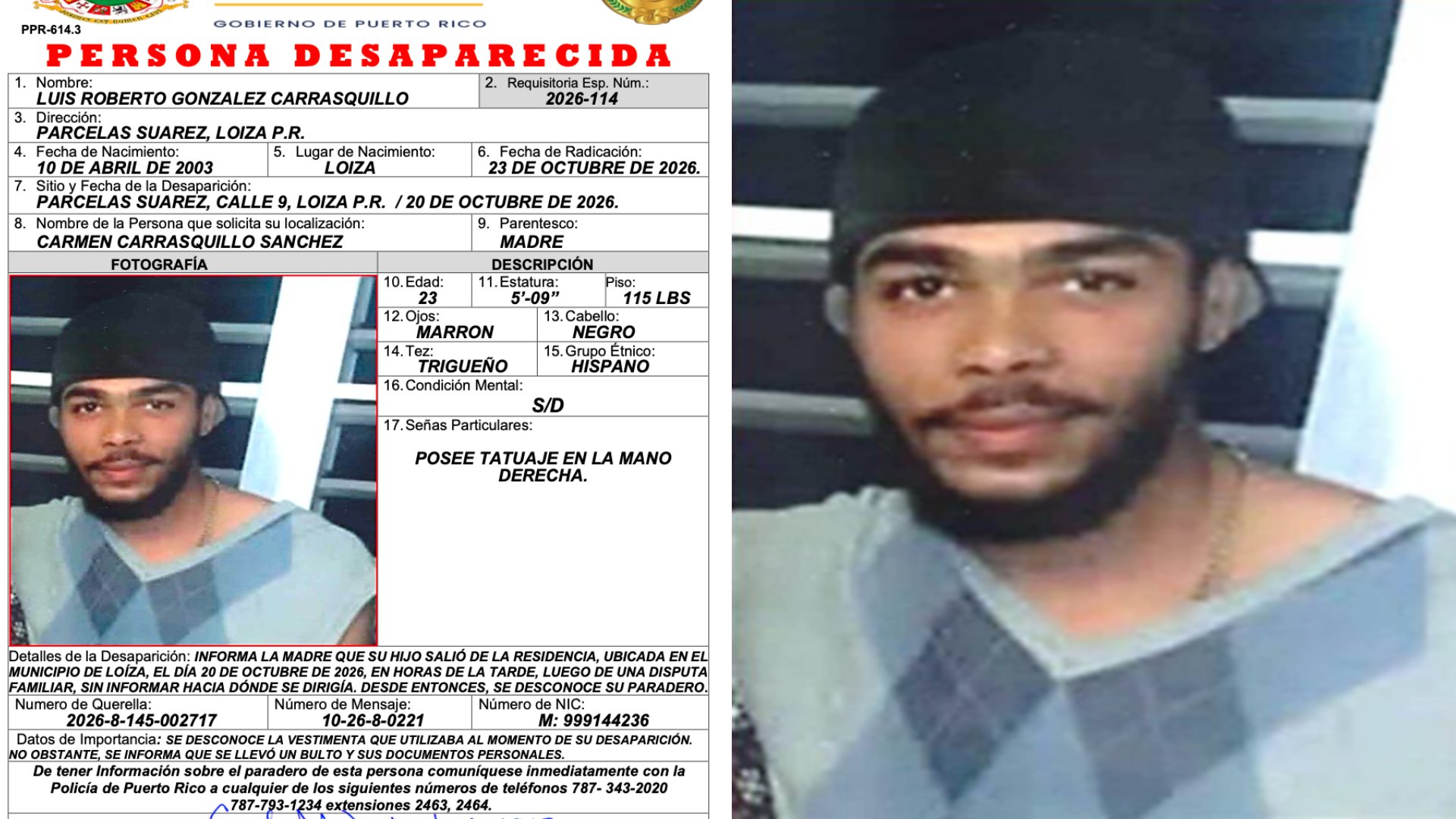 Reportan desaparecido a joven de Loíza